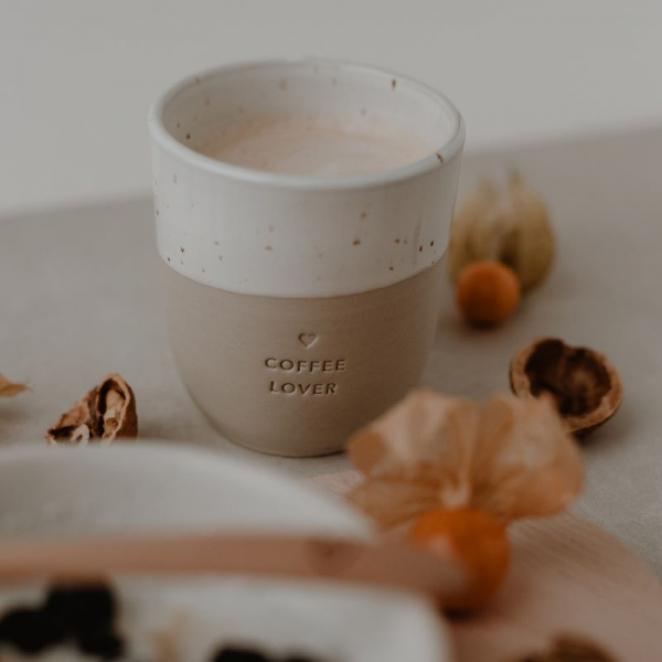 Becher "Erst mal Kaffee" aus Steingut von Eulenschnitt NEU 